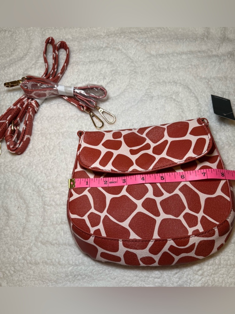 SHEIN Red/Orangeish & White Giraffe-Print Crossbody Bag - Picture 8 of 8
